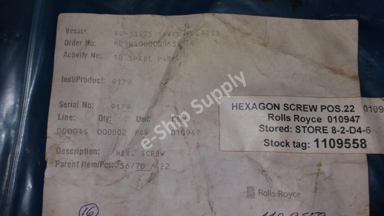 Rolls Royce Hexagon Screw Pos 22 010947 1109558
