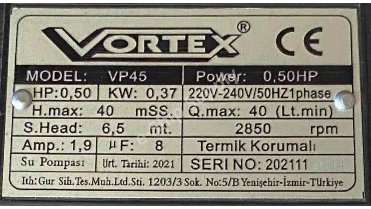 Vortex Su Pompası 0,5 HP Water Pump